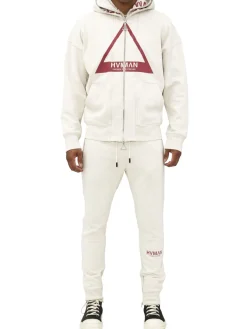 HVMAN Pants|Logo Zip Cuff Drawstring Joggers Cream