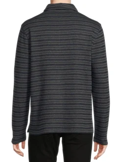 Vince Polos|Long Sleeve Striped Polo Coastal Blue Grey