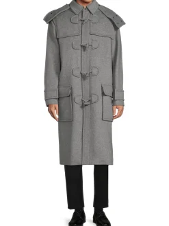 Valentino Cashmere|Longline Wool Blend Duffel Coat Grey
