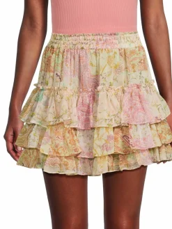 Women MISA Los Angeles Marina Print Tiered Mini Skirt