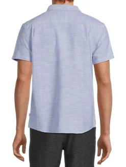 Vintage Summer Linen|Marled Short Sleeve Shirt Denim