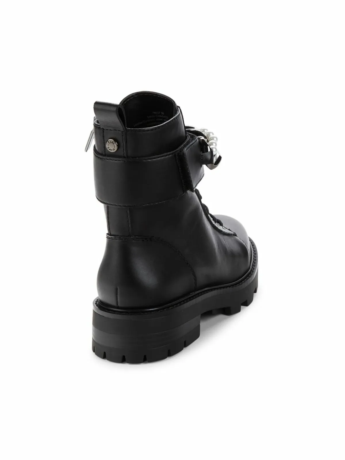 Karl Lagerfeld Paris Maxi Faux Pearl Chain Leather Ankle Boots