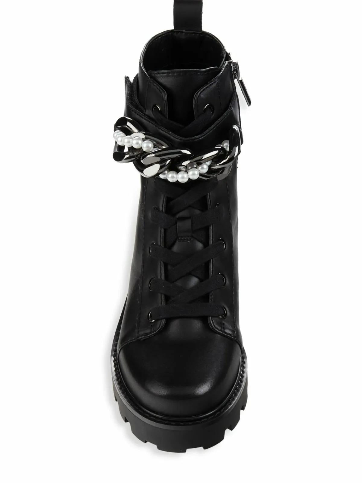 Karl Lagerfeld Paris Maxi Faux Pearl Chain Leather Ankle Boots