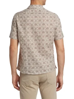 Saks Fifth Avenue Linen|Medallion Print Shirt Beige Brown