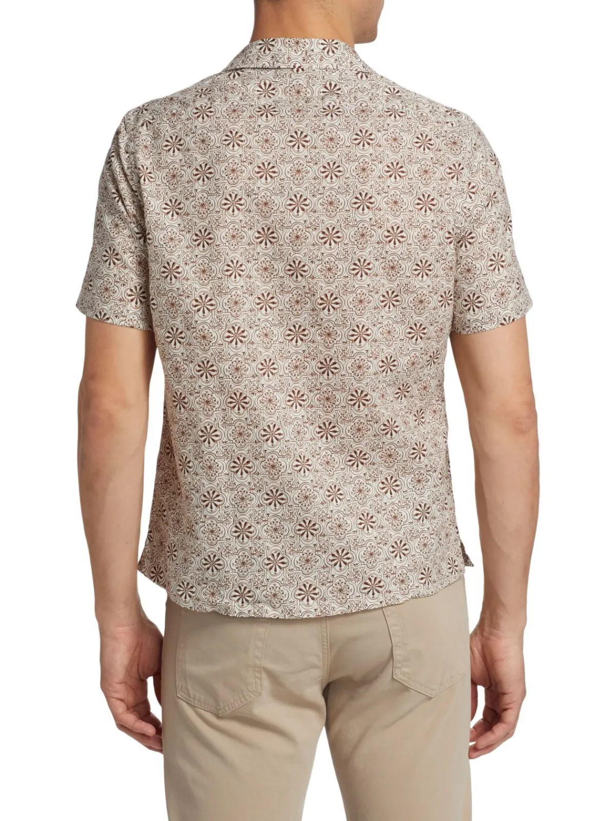Saks Fifth Avenue Linen|Medallion Print Shirt Beige Brown
