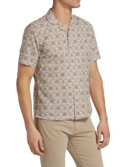 Saks Fifth Avenue Linen|Medallion Print Shirt Beige Brown