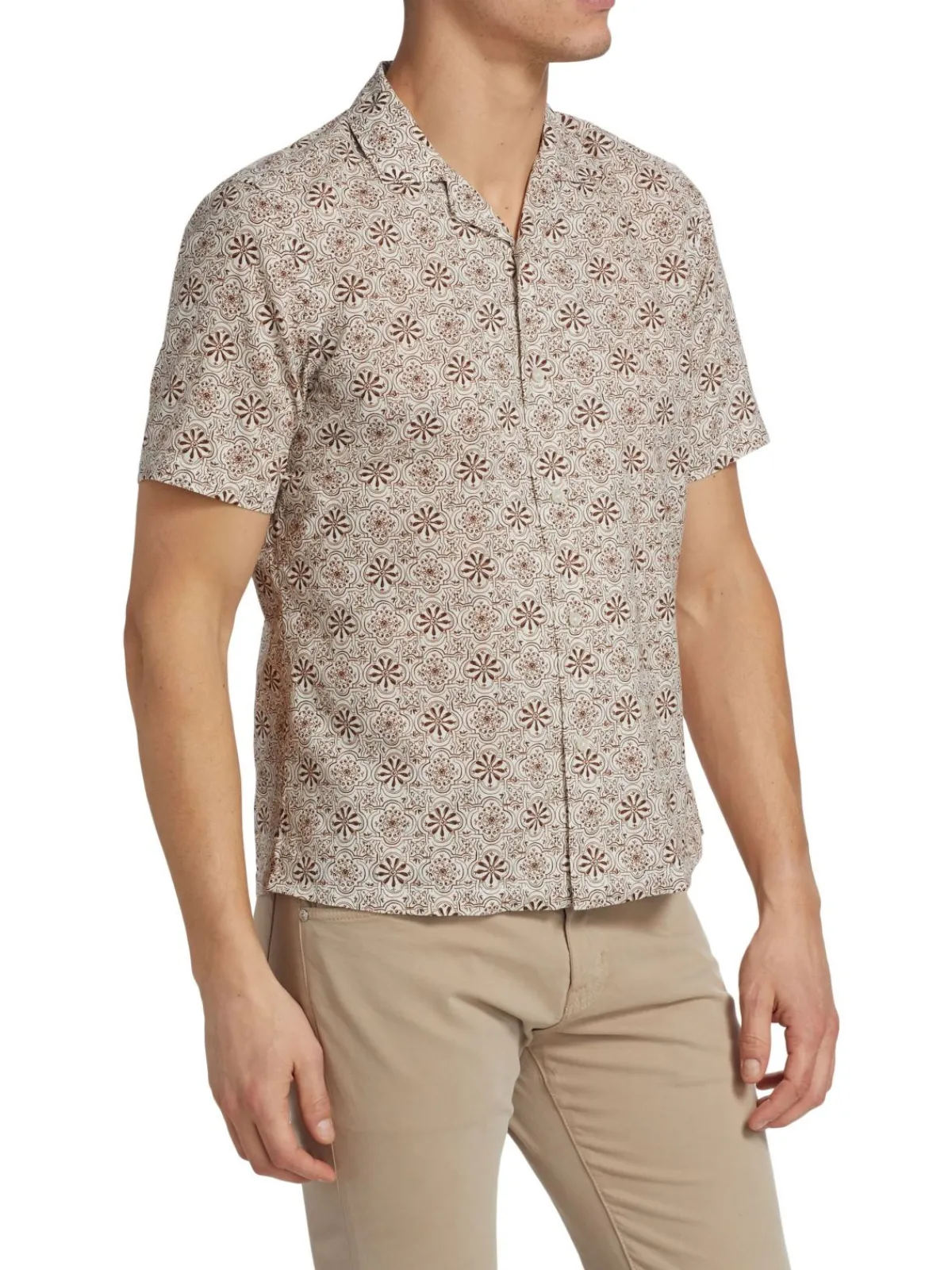 Saks Fifth Avenue Linen|Medallion Print Shirt Beige Brown