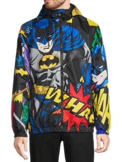 Members Only Coats & Jackets| X Batman Comic Strip Hooded Windbreaker Jacket Blue Multi