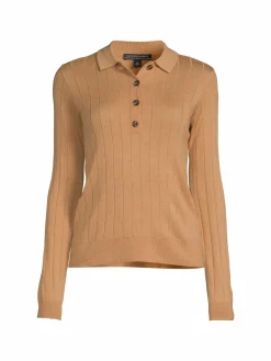Women Saks Fifth Avenue Merino Wool Blend Ribbed Polo Sweater