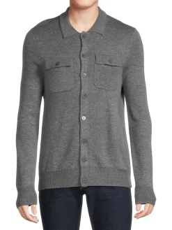 Saks Fifth Avenue Sweaters|Merino Wool Blend Shirt Style Cardigan