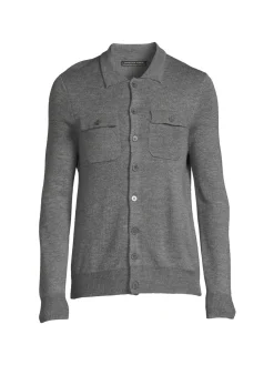 Saks Fifth Avenue Sweaters|Merino Wool Blend Shirt Style Cardigan