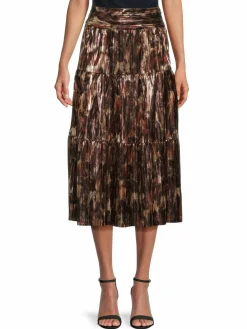 Women ba&sh Metallic Tiered Midi Skirt