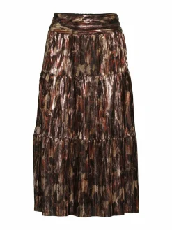 Women ba&sh Metallic Tiered Midi Skirt
