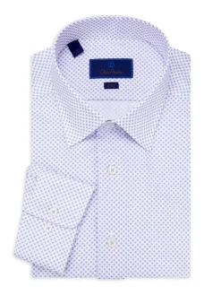 David Donahue Dress Shirts|Micro Pattern Slim Fit Dress Shirt White Lilac