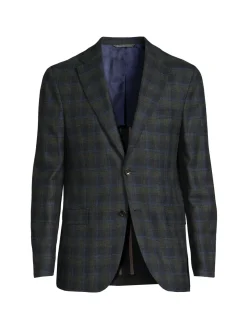 Saks Fifth Avenue Blazers & Sportcoats|Midlane Plaid Wool Blend Sportcoat Olive