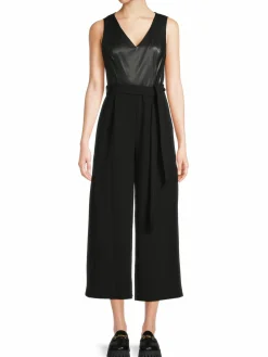 Women Calvin Klein Mix Media Cropped Jumpsuit