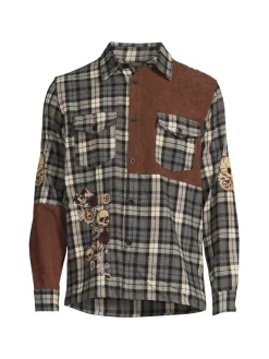 Reason Casual Button-Down Shirts|Mix Media Embroidered Skull Shirt Multi