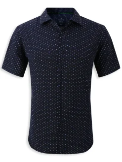 Tom Baine Casual Button-Down Shirts|Mixed Print Slim Fit Shirt Navy Blue