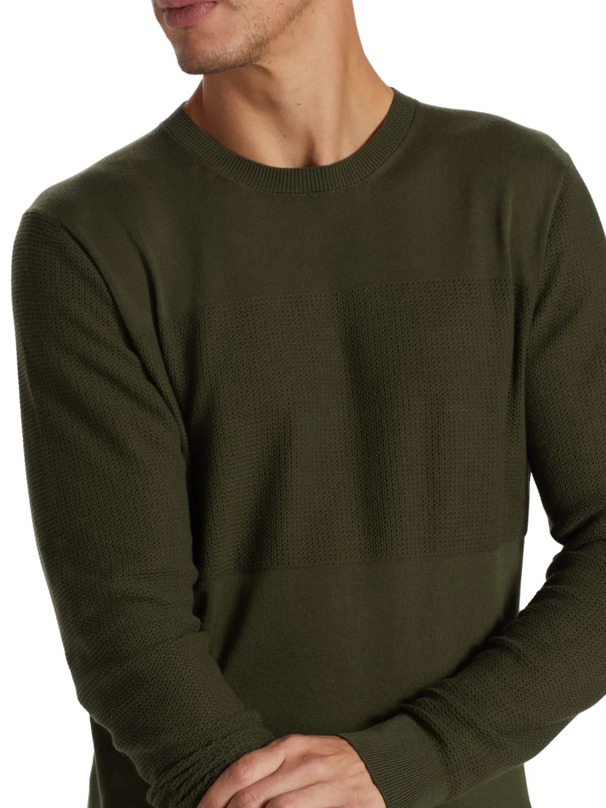 Saks Fifth Avenue Sweaters|Mixed Stitch Cotton Sweater Olive