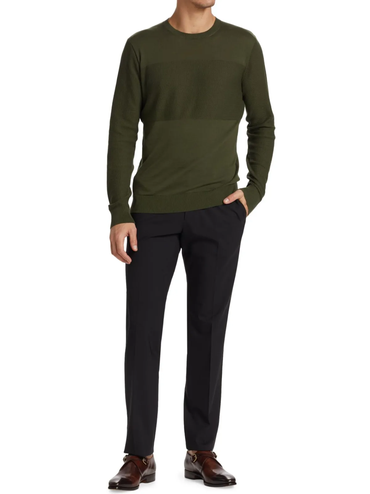 Saks Fifth Avenue Sweaters|Mixed Stitch Cotton Sweater Olive