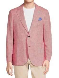 TailorByrd Blazers & Sportcoats|Modern Fit Houndstooth Linen Blend Sportcoat Red