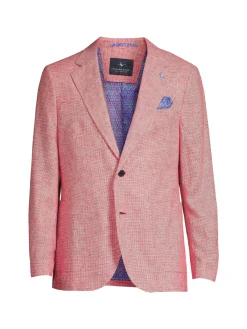 TailorByrd Blazers & Sportcoats|Modern Fit Houndstooth Linen Blend Sportcoat Red