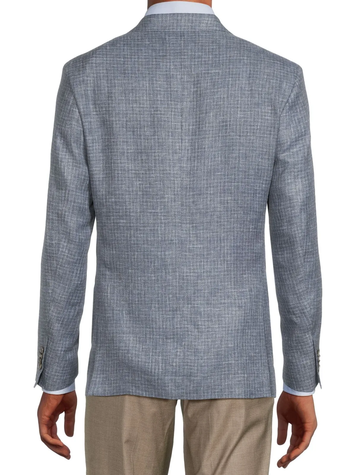 Saks Fifth Avenue Linen|Modern Fit Linen , Wool & Silk Textured Plaid Sportcoat Blue