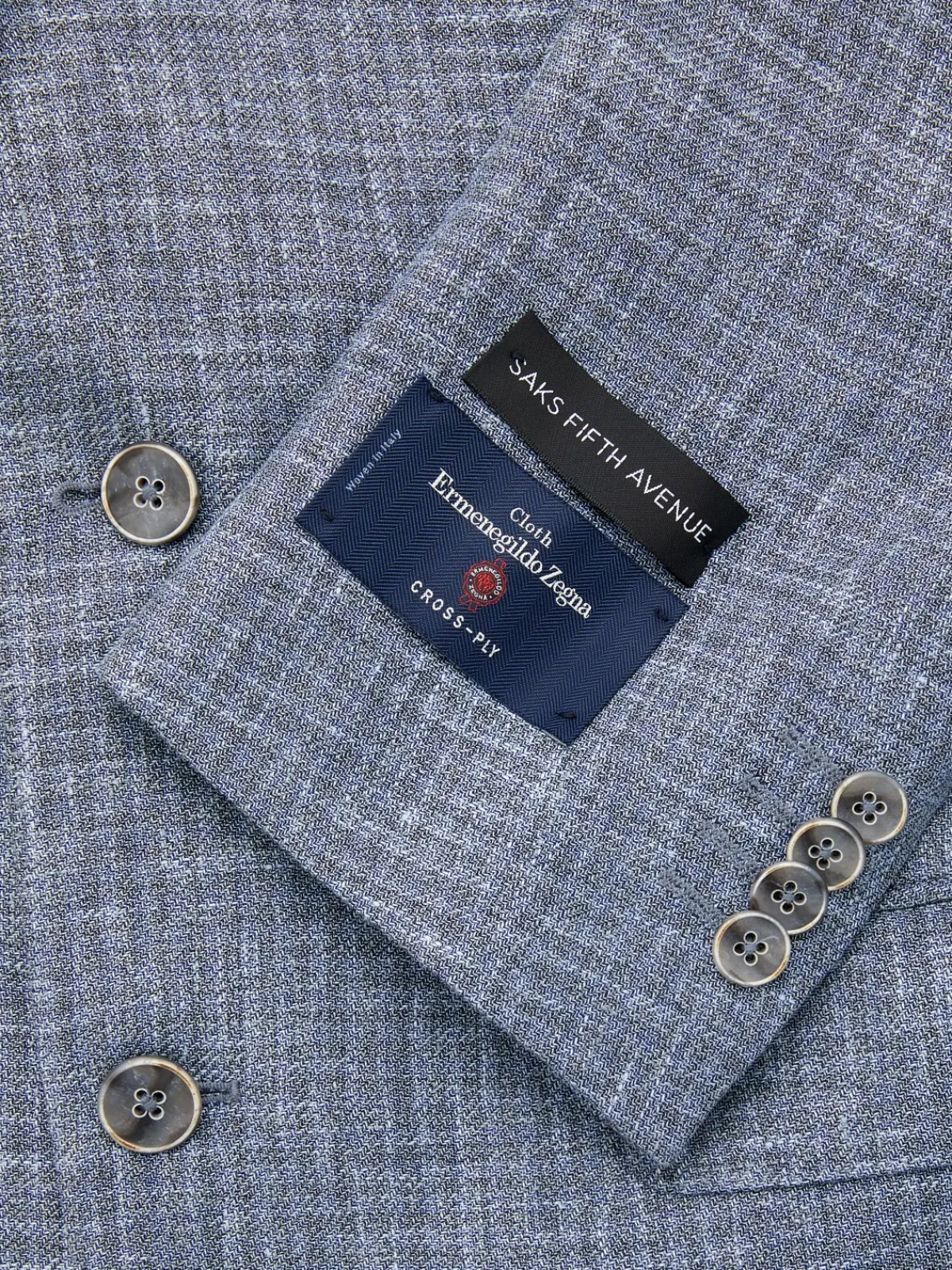 Saks Fifth Avenue Linen|Modern Fit Linen , Wool & Silk Textured Plaid Sportcoat Blue