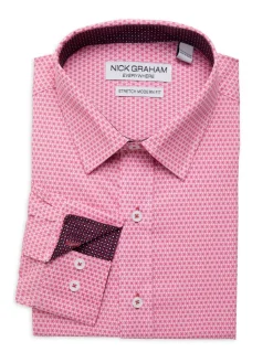 Nick Graham Dress Shirts|Modern Fit Lucky Clover Print Dress Shirt Berry