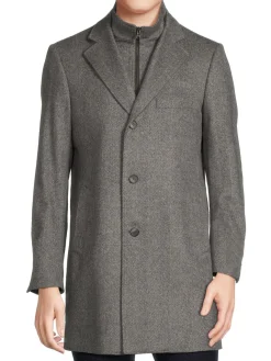 Saks Fifth Avenue Cashmere|Modern Fit Wool Blend Car Coat With Bib Grey