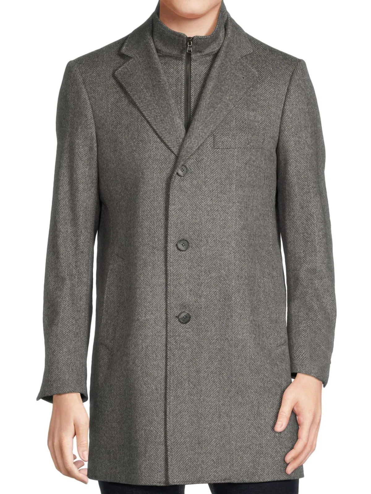 Saks Fifth Avenue Cashmere|Modern Fit Wool Blend Car Coat With Bib Grey