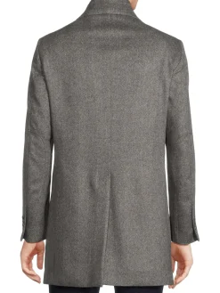 Saks Fifth Avenue Cashmere|Modern Fit Wool Blend Car Coat With Bib Grey