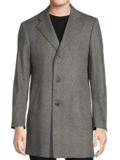 Saks Fifth Avenue Cashmere|Modern Fit Wool Blend Car Coat With Bib Grey