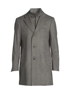 Saks Fifth Avenue Cashmere|Modern Fit Wool Blend Car Coat With Bib Grey