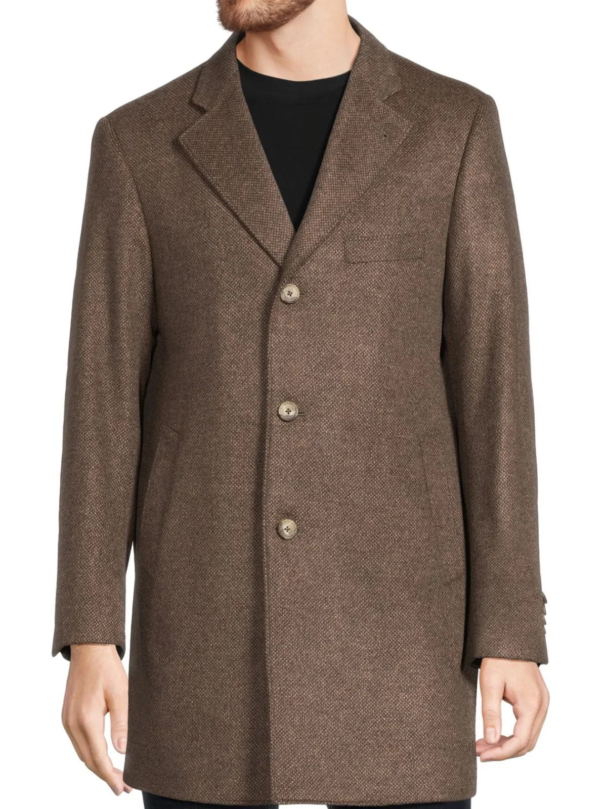 Saks Fifth Avenue Cashmere|Modern Fit Wool Blend Car Coat With Bib Brown