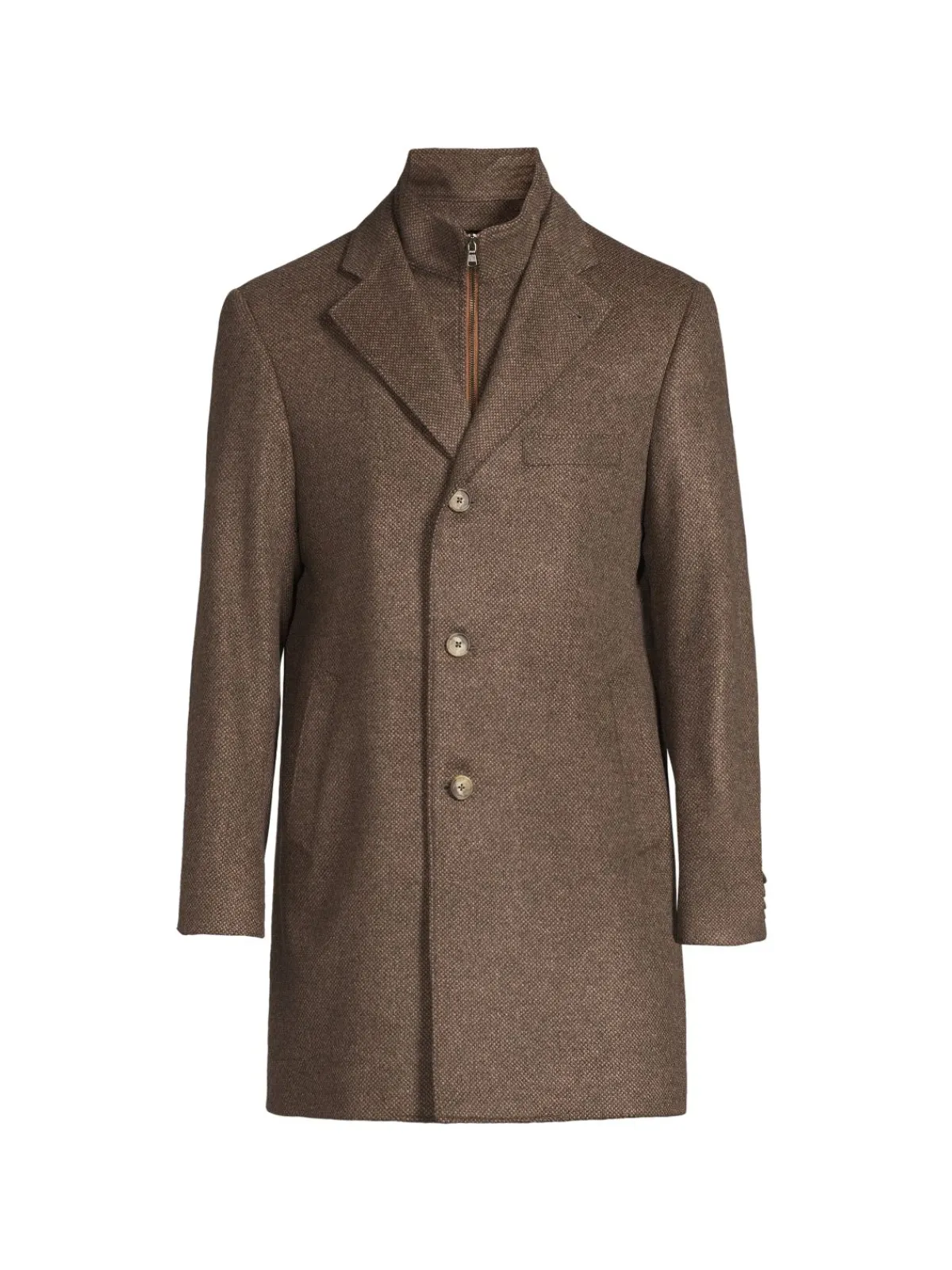 Saks Fifth Avenue Cashmere|Modern Fit Wool Blend Car Coat With Bib Brown