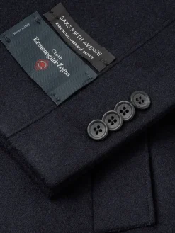 Saks Fifth Avenue Made in Italy Cashmere|Modern Fit Wool Blend Car Coat With Bib Navy Blazer