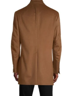 Saks Fifth Avenue Made in Italy Cashmere|Modern Fit Wool Blend Car Coat With Bib Dark Camel
