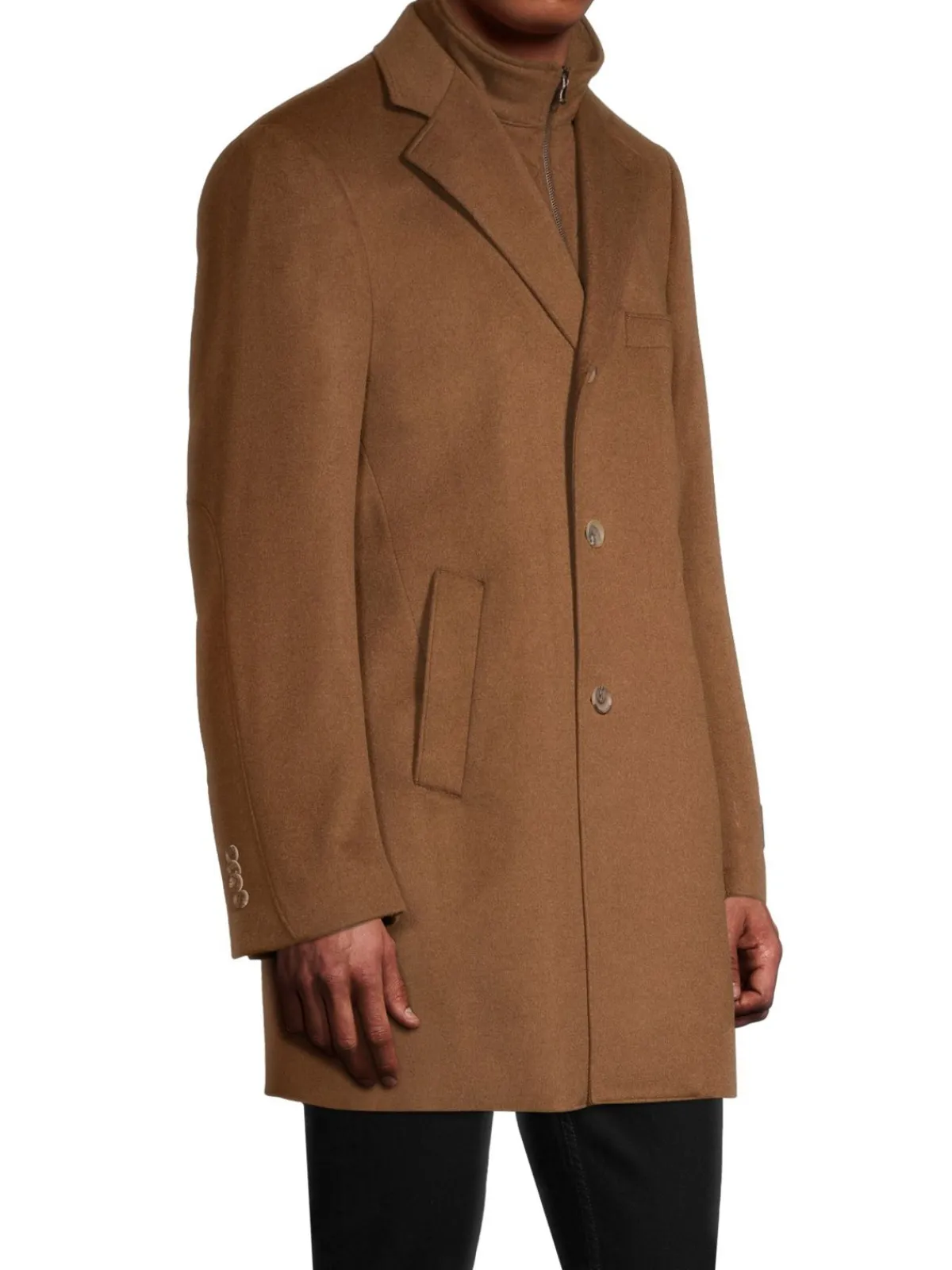 Saks Fifth Avenue Made in Italy Cashmere|Modern Fit Wool Blend Car Coat With Bib Dark Camel