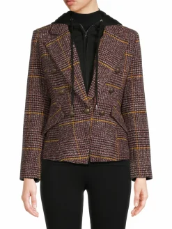 Women Central Park West Monte Plaid Dickie Twofer Hoodie Blazer