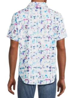 Robert Graham Casual Button-Down Shirts|Nassau Classic Fit Short Sleeve Sport Shirt Blue