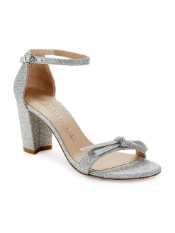 Stuart Weitzman Nearlynude Textured Bow Ankle Strap Sandals