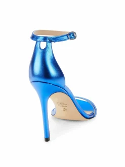Stuart Weitzman Nudistcurve Metallic Leather Ankle Strap Sandals