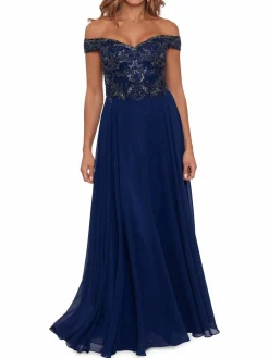 Women Xscape Off Shoulder Beaded Chiffon A Line Gown