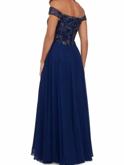 Women Xscape Off Shoulder Beaded Chiffon A Line Gown