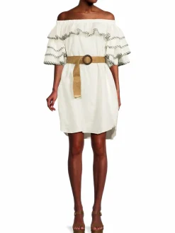 Women Ted Baker London Off Shoulder Belted Linen Dress