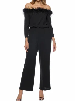 Women Marina Off Shoulder Faux Feather Jumpsuit