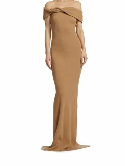 Women Brandon Maxwell Off Shoulder Ribbed Gown