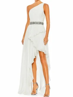 Women Mac Duggal One Shoulder Asymmetric Ruffle Gown
