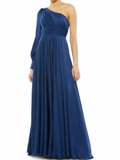 Women Mac Duggal One Shoulder Bishop Sleeve Gown